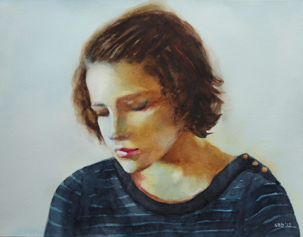 watercolor of woman reflecting