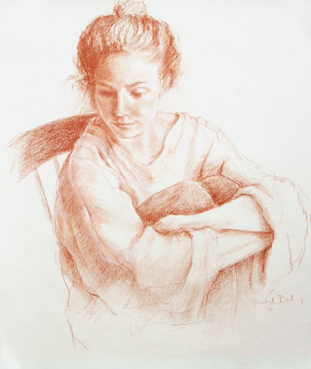 Sepia pencil portrait of young woman